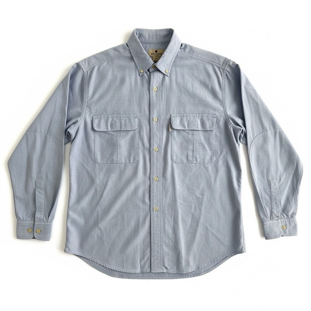 Woolrich Men's Medium Blue Cotton Button Down Shirt Elbow Patch Outdoor Utility